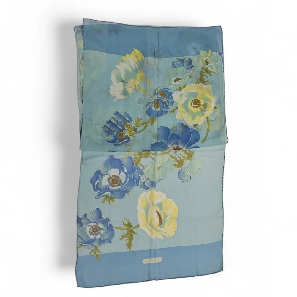 Salvatore Ferragamo Blue Floral Silk Scarf